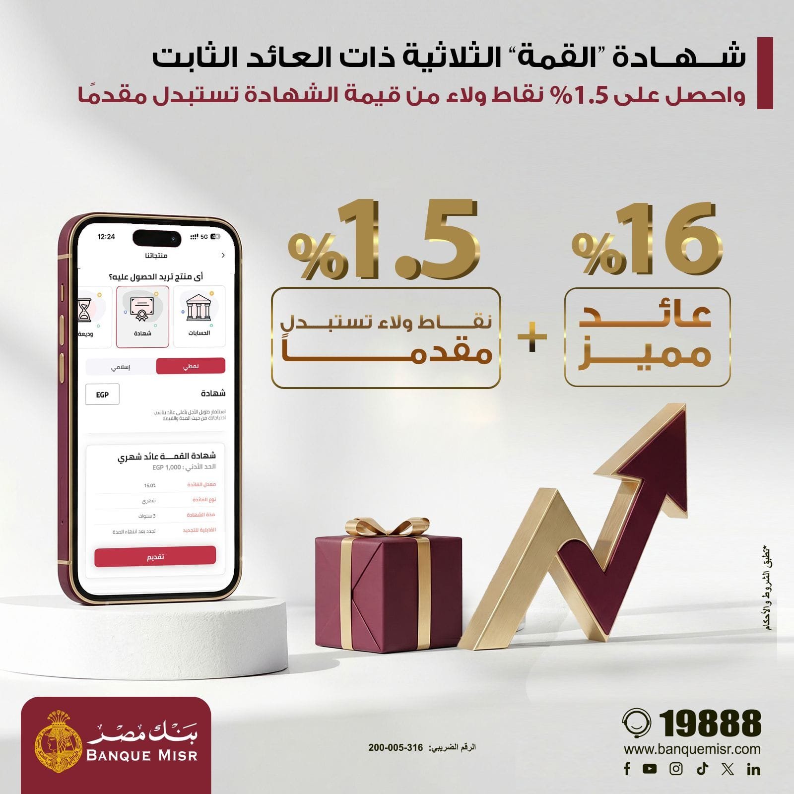شهادة “القمة” الثلاثية ذات العائد الثابت من بنك مصر تتيح 1.5% نقاط ولاء من قيمة الشهادة تستبدل مقدما